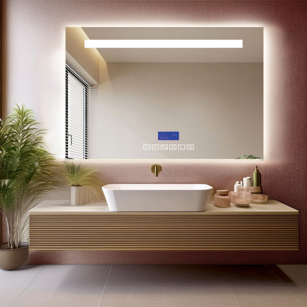Led Mirror 3Light With Dimmer-Bluetooth & Antifog - Rectangle Shape 90cm x 60cm