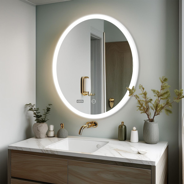 Led Mirror with Acrylic Frame 3Light Dimmer with Touch Sensor - Round Shape 80cm x 80cm