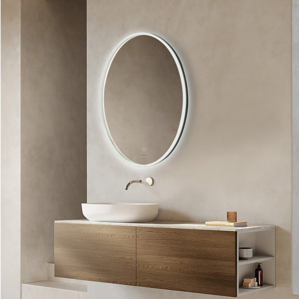 Led Mirror with Acrylic Frame 3Light Dimmer with Touch Sensor - Oval Shape 80cm x 60cm