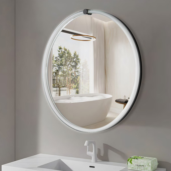 Led Mirror with Crystal Frame 3Light Dimmer with Touch Sensor - Round Shape 60cm x 60cm