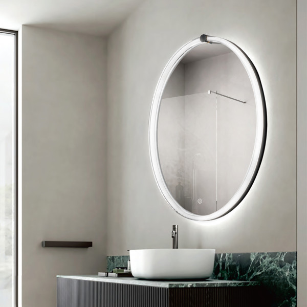 Led Mirror with Crystal Frame 3Light Dimmer with Touch Sensor - Oval Shape 80cm x 60cm
