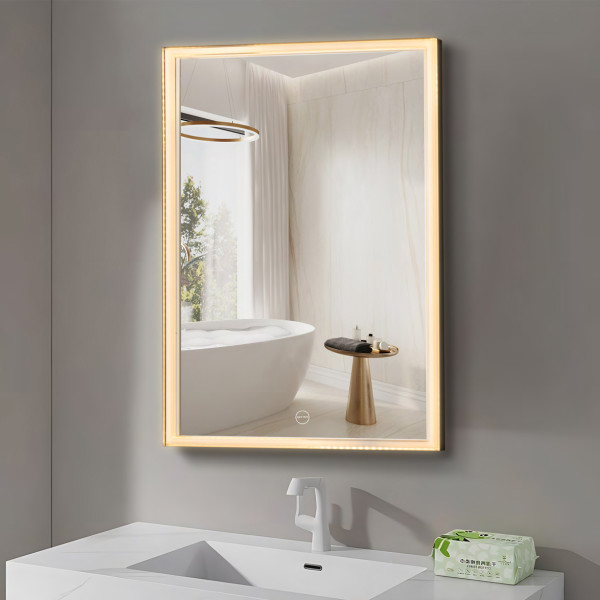 Led Mirror with Crystal Frame 3Light Dimmer with Touch Sensor - Rectangle Shape 80cm x 60cm