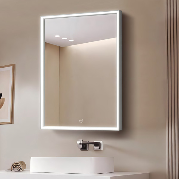 Aluminum Centre Framed Mirror with 3 Light Dimmer - Rectangle Shape 80cm x 60cm