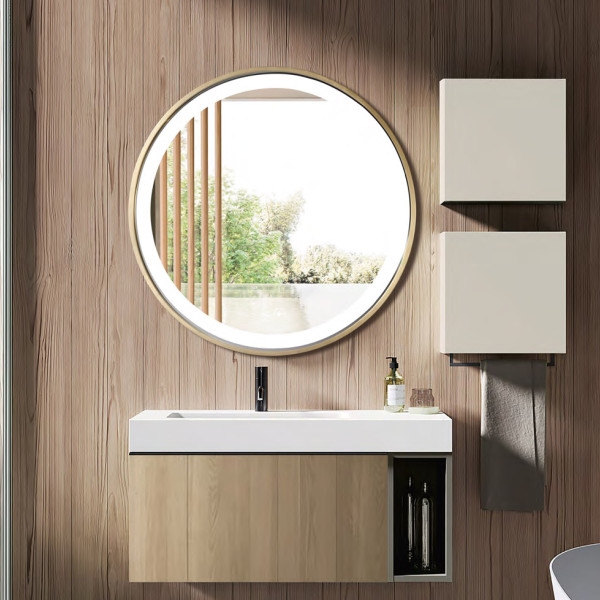 Aluminum Gold Frame Led Mirror 3Light Dimmer with Wave Sensor - Round Shape 60cm x 60cm