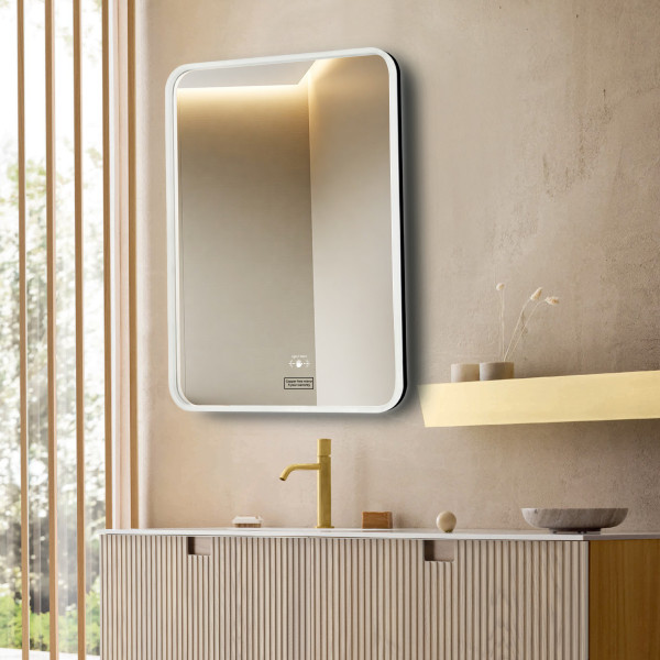 Led Mirror with Acrylic Frame 3Light Dimmer with Wave Sensor - Rectangle Shape 90cm x 60cm