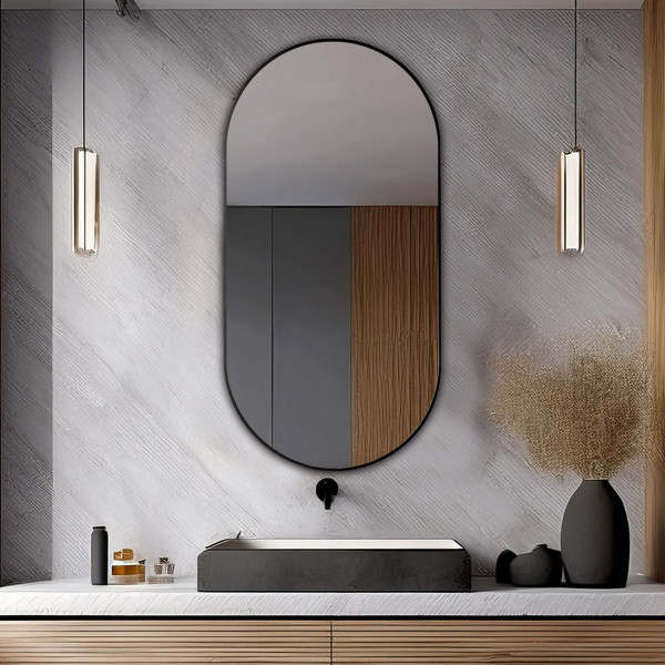 Aluminum Black Frame Mirror with TR138 - Capsule Shape 90cm x 45cm