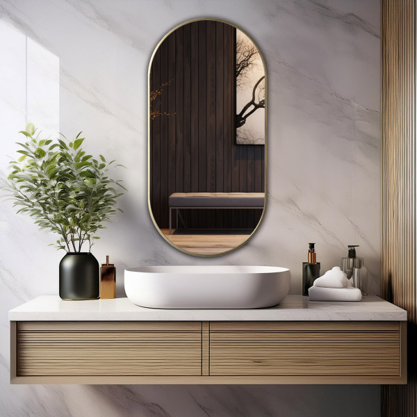 Aluminum Gold Frame Mirror with TR138 - Capsule Shape 90cm x 45cm