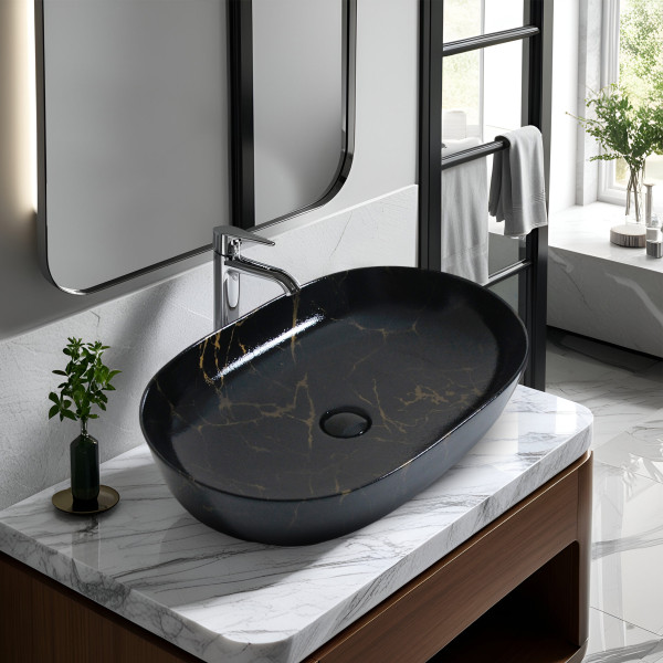 Bistro Goldy Black - Glossy Finish Counter Top Ceramic Designer Washbasin