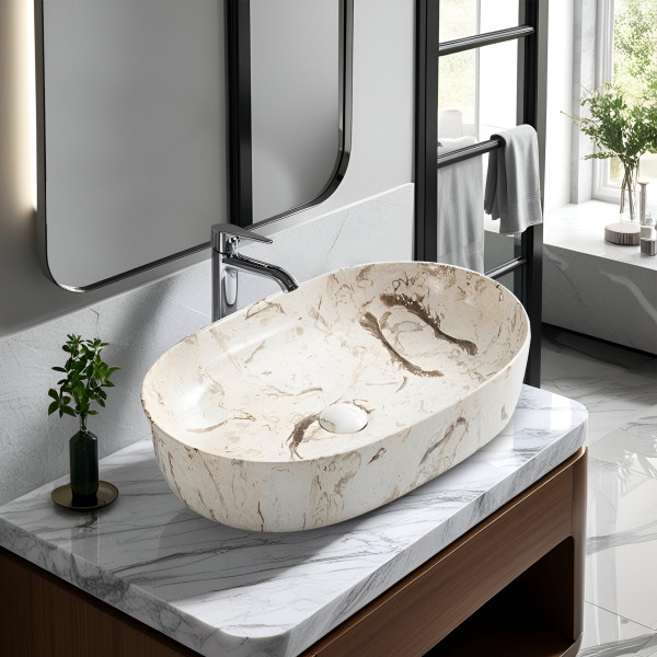 Bistro Italian Perlato - Glossy Finish Counter Top Ceramic Designer Washbasin