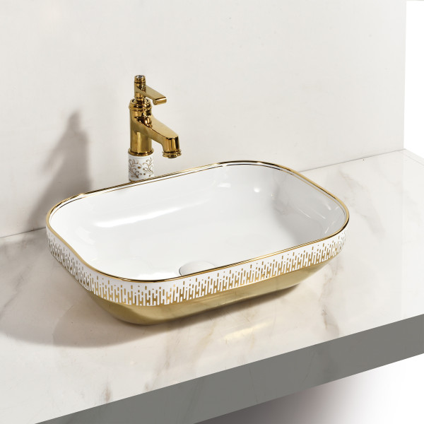 Camryla White+Leno Gold - Tabletop Ceramic Designer Washbasin