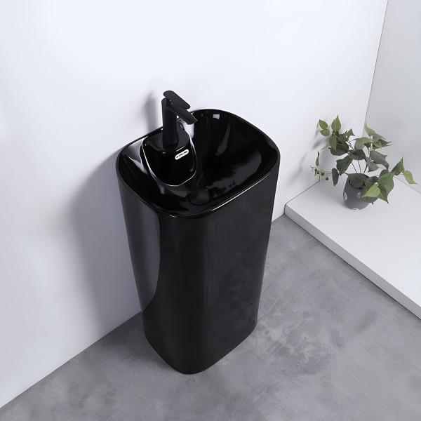 Alistar Black - Ceramic Pedestal Free Standing Wash Basin