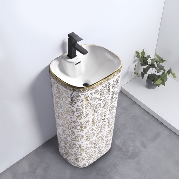 Alistar Flora Gold - Ceramic Pedestal Free Standing Wash Basin