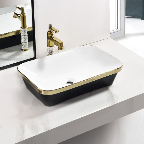Envoyer White+Black Gold - Premium Tabletop Ceramic Designer Washbasin