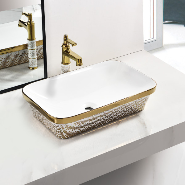 Envoyer White+Leno Gold - Tabletop Ceramic Designer Washbasin