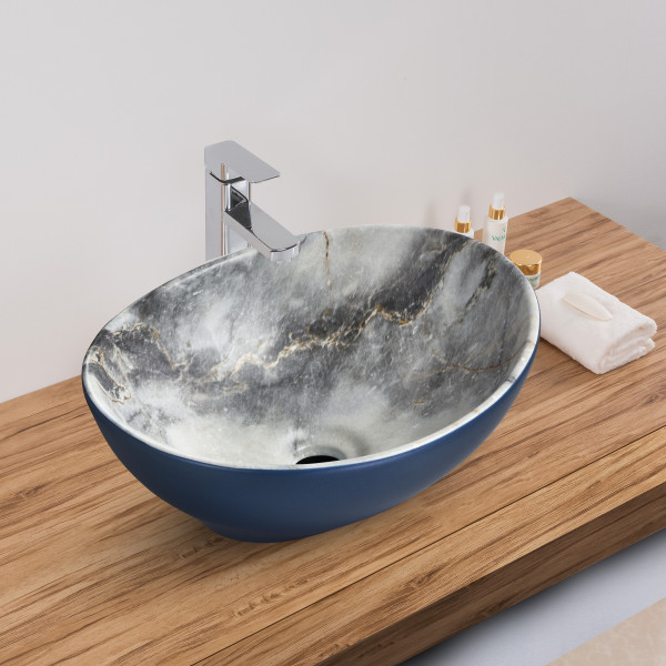 Little Master Dual Malsa Blue Matt - Ceramic Countertop Designer Washbasin for Bathroom