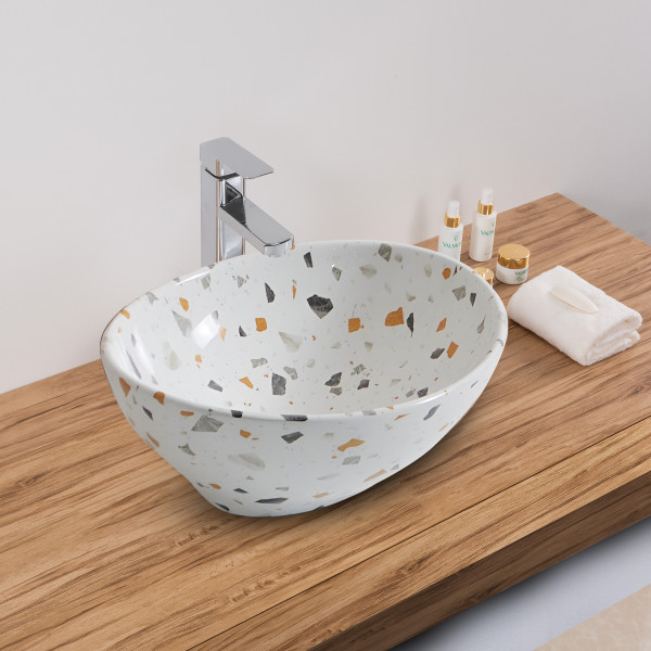 Little Master Terrazo - Ceramic Countertop Designer Washbasin for Bathroom