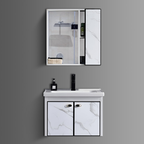 Bathroom Vanity Cabinet & Washbasin With Mirror Cabinet - Marbo White (Aluminum)