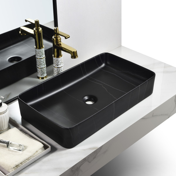 Marquina Black Linome Matt - Tabletop Ceramic Designer Washbasin