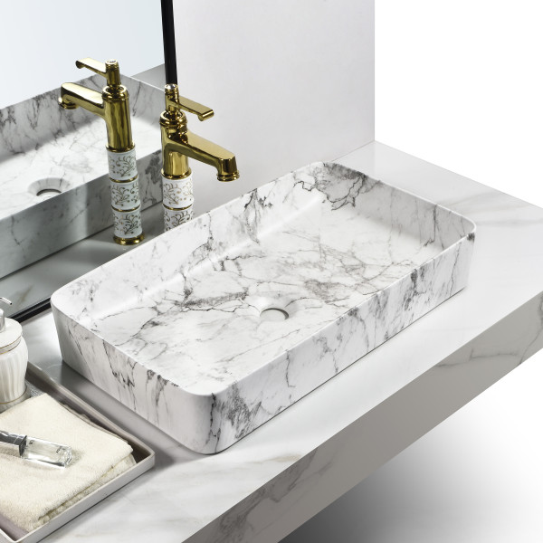 Marquina Satvario Marble Matt - Tabletop Ceramic Designer Washbasin