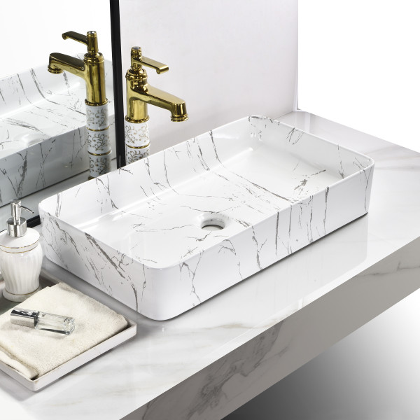 Marquina White Linome - Tabletop Ceramic Designer Washbasin
