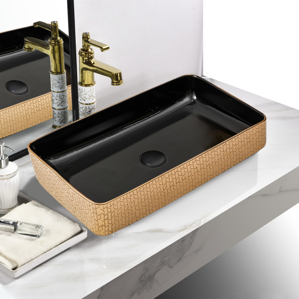 Marquina Necta Rose Gold+Black - Tabletop Ceramic Designer Washbasin