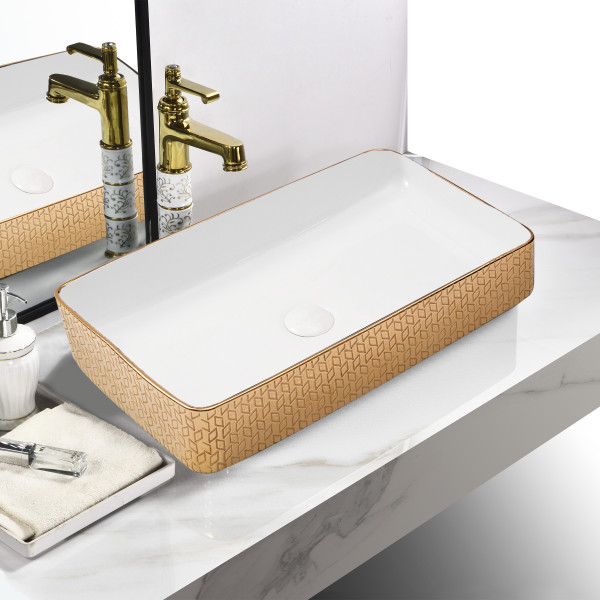 Marquina Necta Rose Gold+White - Table Top Ceramic Designer Washbasin
