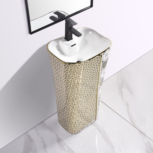 Nova Tri Gold - Ceramic Pedestal Free Standing Wash Basin