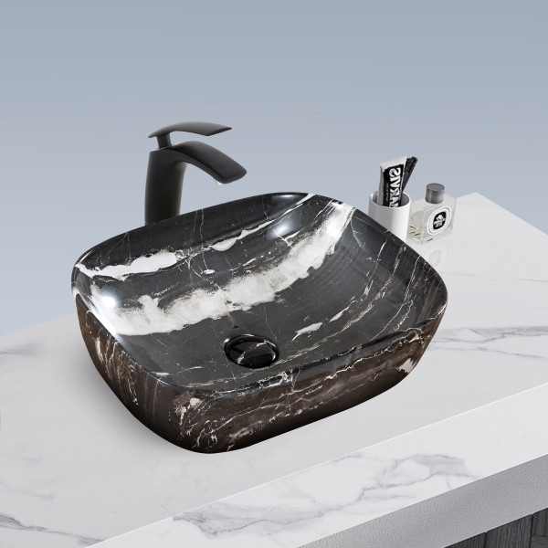 Stefy Black Marble - Glossy Finish Ceramic Designer Washbasin