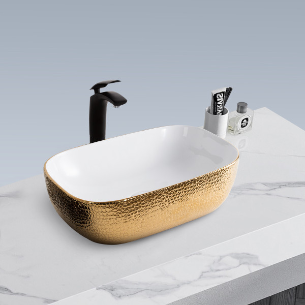 Stefy Croco Gold - Glossy Finish Ceramic Designer Washbasin