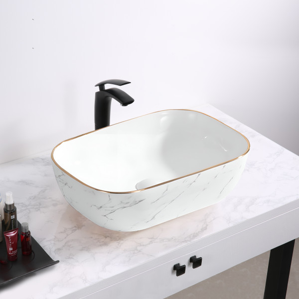 Stefy Glosira Gold - Glossy Finish Ceramic Designer Washbasin