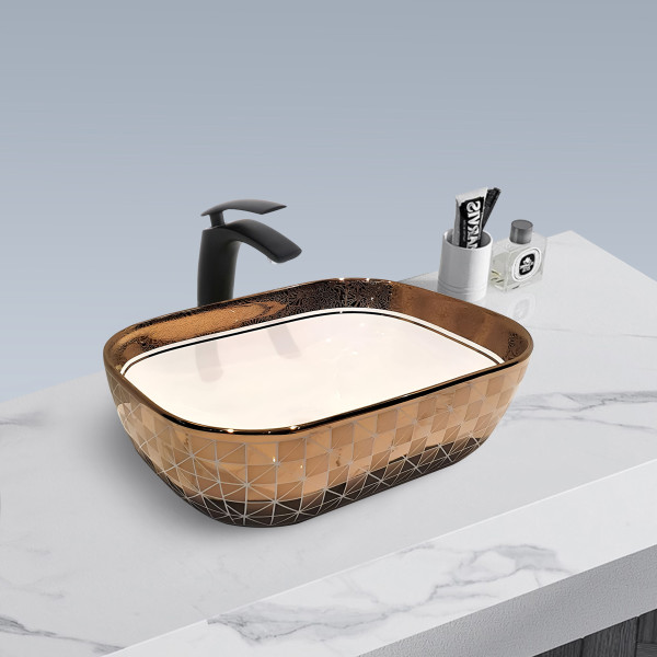 Stefy Gold Decal - Glossy Finish Ceramic Designer Washbasin