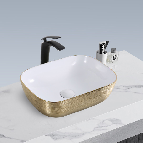 Stefy Line Gold - Glossy Finish Ceramic Designer Washbasin