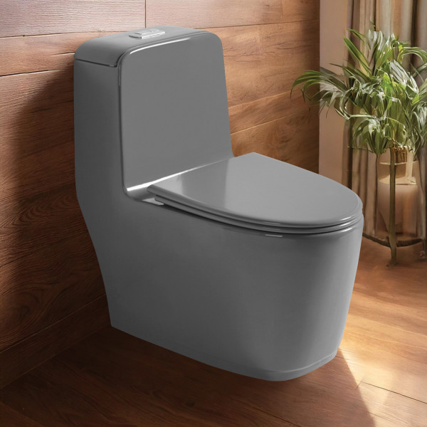 Premium Grade Ceramic One Piece Floor Mounted Western Toilet - Syphonic Commode - S TRAP 220mm/300mm (Lego Grey)