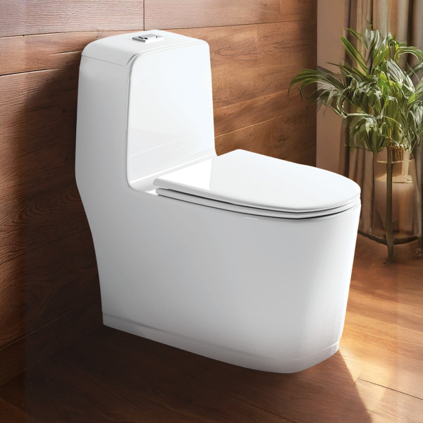 Premium Grade Ceramic One Piece Floor Mounted Western Toilet - Syphonic Commode - S TRAP 220mm/300mm (Lego White)