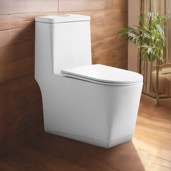 Premium Grade Ceramic One Piece Floor Mounted Western Toilet - Syphonic Commode - S TRAP 220mm (Sevol White)