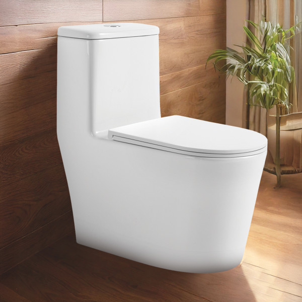 Premium Grade Ceramic One Piece Floor Mounted Western Toilet - Syphonic Commode - S TRAP 220mm (Yera White)