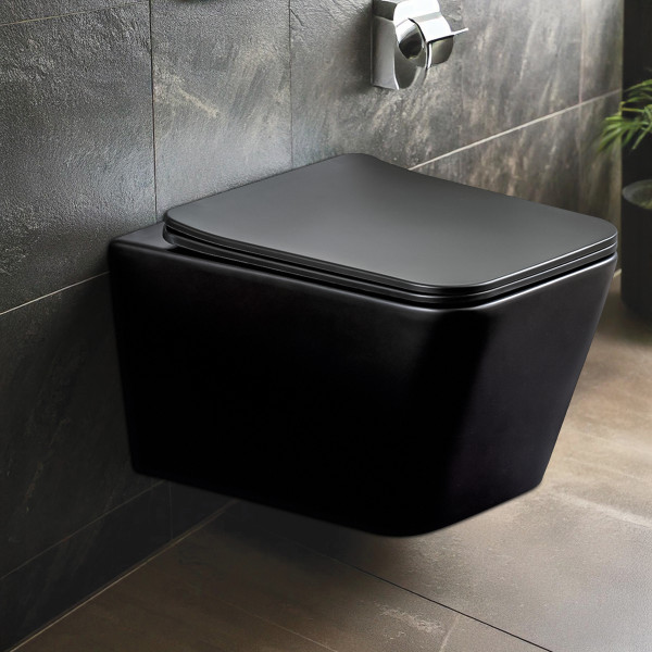 Premium Ceramic Rimless Wall Hung Western Toilet - Zume Black Matt Finish