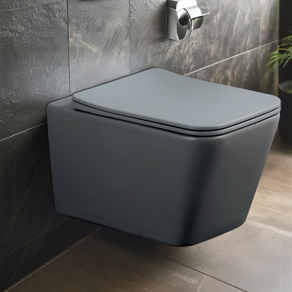 Premium Ceramic Rimless Wall Hung Western Toilet - Zume Grey Matt Finish