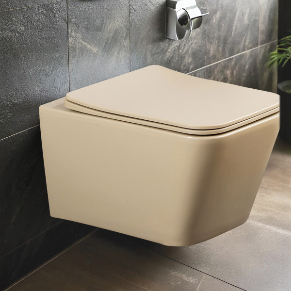 Premium Ceramic Rimless Wall Hung Western Toilet - Zume Khaki Matt Finish