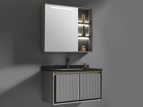 Germa Bathroom Vanity Cabinet & Washbasin With Led Mirror Strip Cabinet TR3514 (Vertical Line Grey) - TR3514-80cm (Vertical Line Grey)