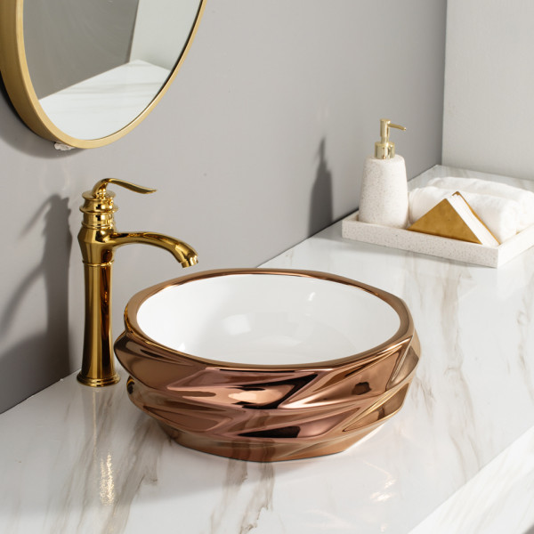 Gama White+Rose Gold - Glossy Finish Ceramic Designer Washbasin